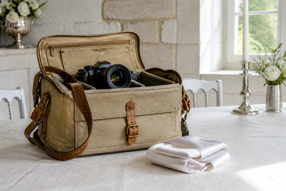 Appareil photo et accessoires de reportage de mariage — illustration générée par IA