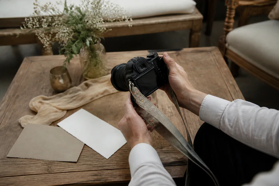 Appareil photo et accessoires de reportage de mariage — illustration générée par IA