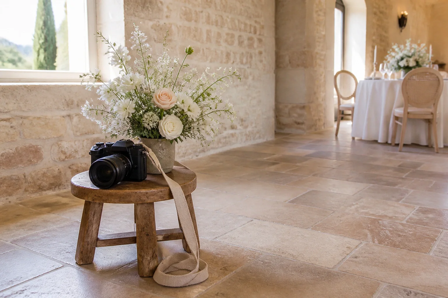 Appareil photo et accessoires de reportage de mariage — illustration générée par IA