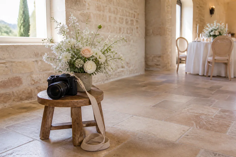 Appareil photo et accessoires de reportage de mariage — illustration générée par IA