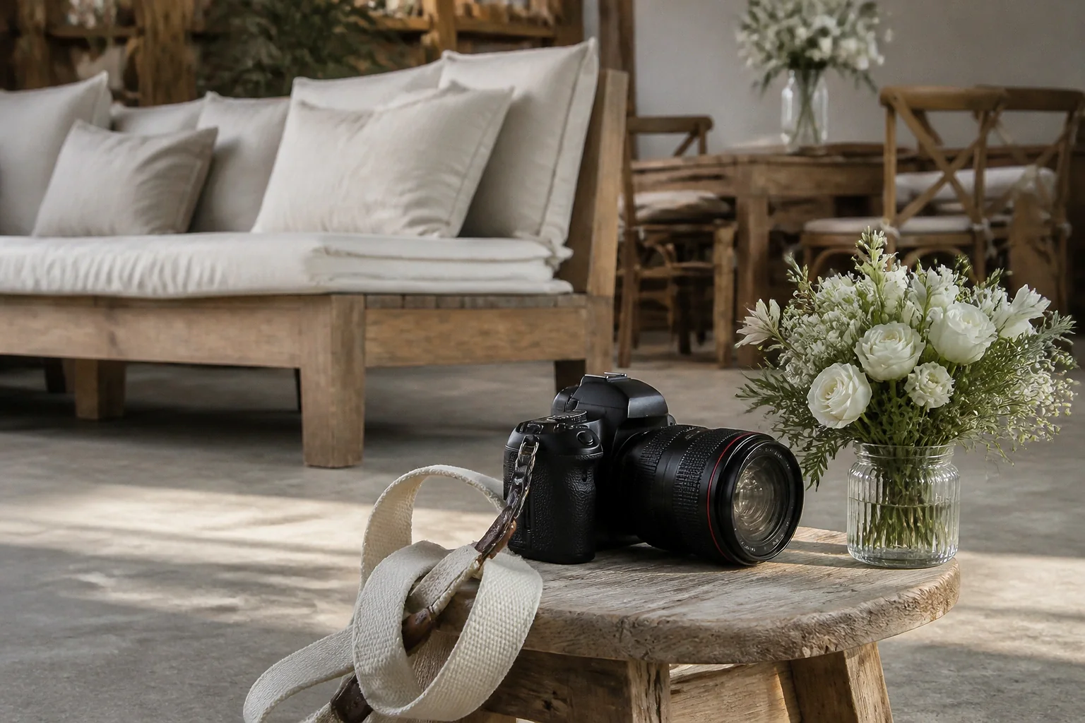 Appareil photo et accessoires de reportage de mariage — illustration générée par IA