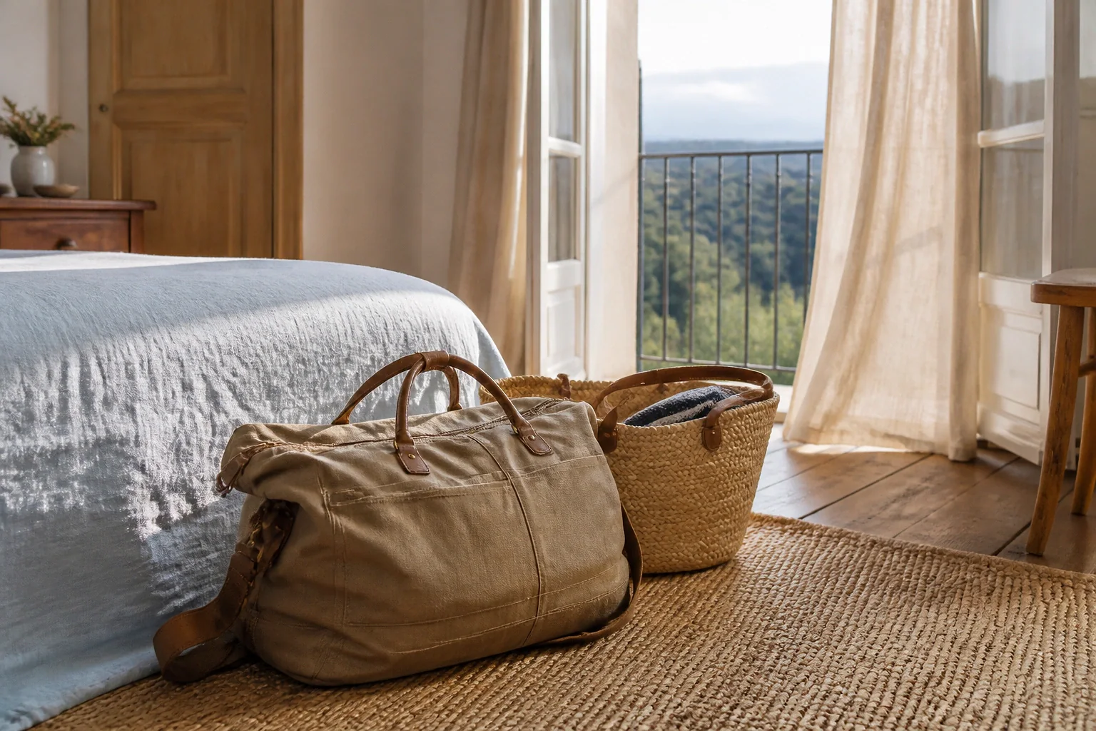 Bagages et hébergement pour un voyage de noces — illustration générée par IA