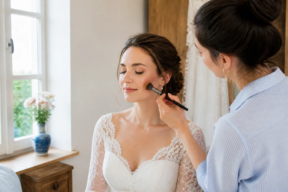 Préparation d’un maquillage de mariage — illustration générée par IA