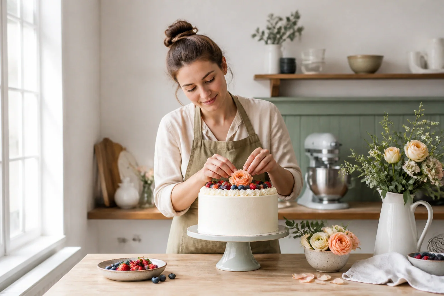 Gâteau de mariage préparé dans un atelier — illustration générée par IA