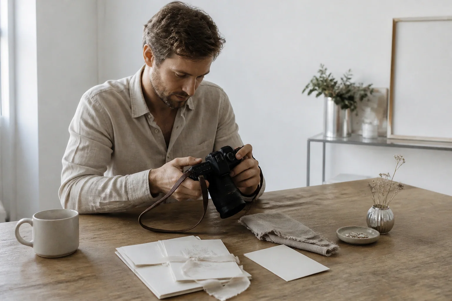 Appareil photo et accessoires de reportage de mariage — illustration générée par IA