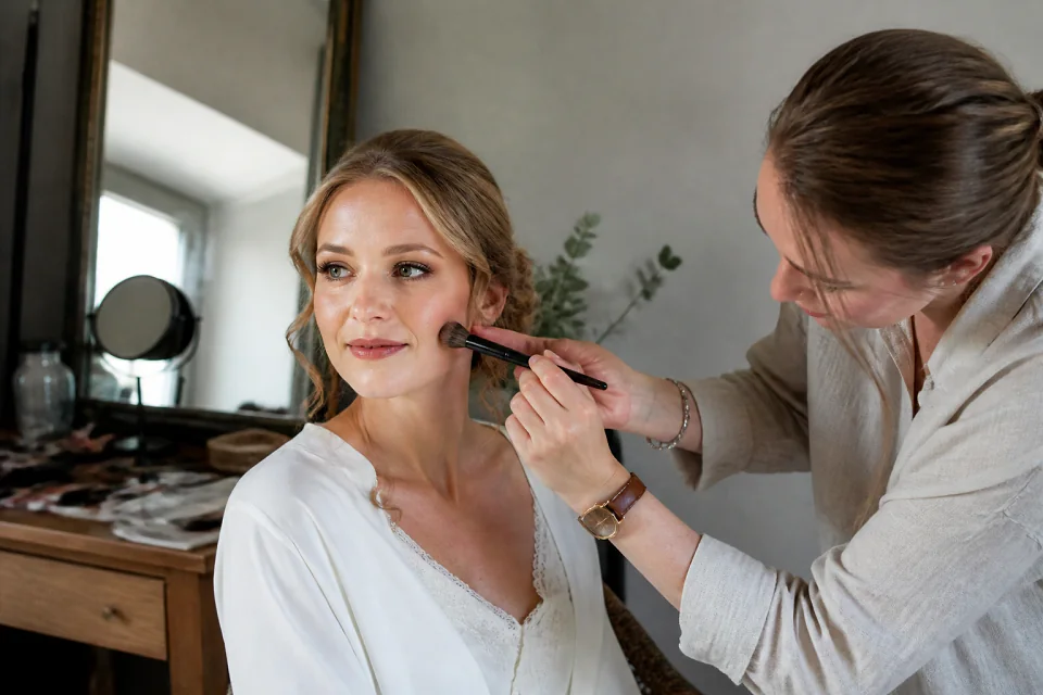 Préparation d’un maquillage de mariage — illustration générée par IA