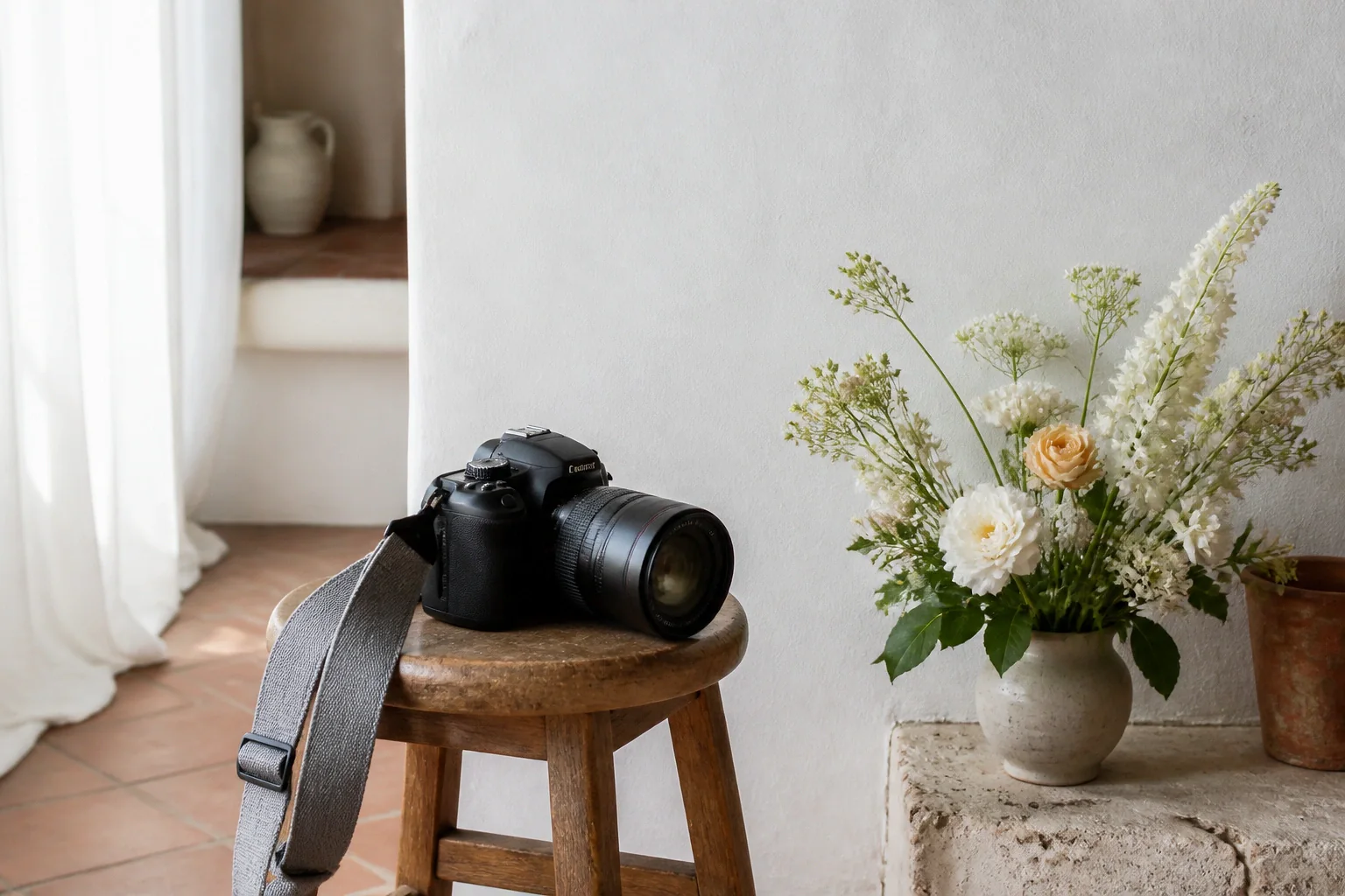 Appareil photo et accessoires de reportage de mariage — illustration générée par IA