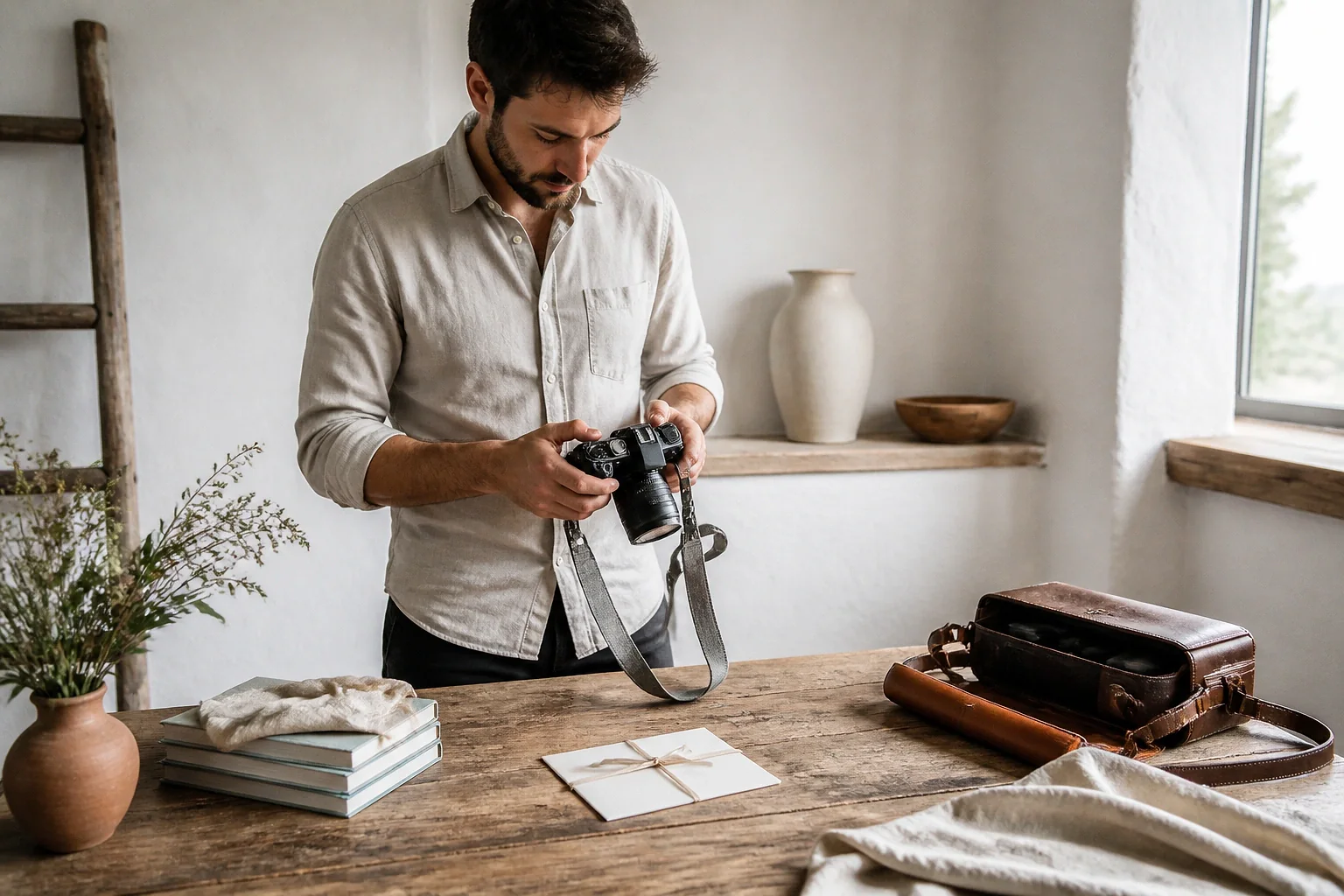 Appareil photo et accessoires de reportage de mariage — illustration générée par IA