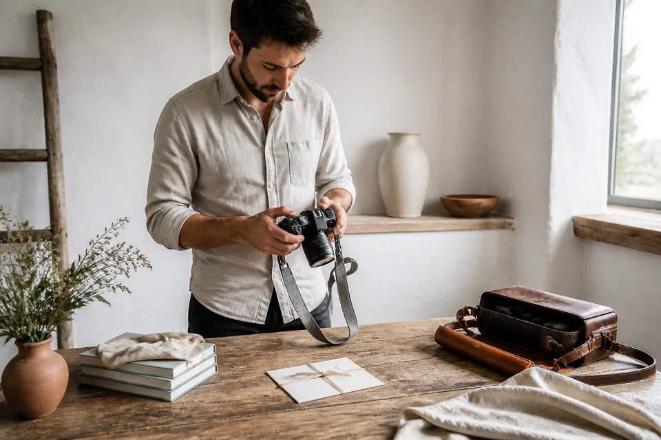Appareil photo et accessoires de reportage de mariage — illustration générée par IA