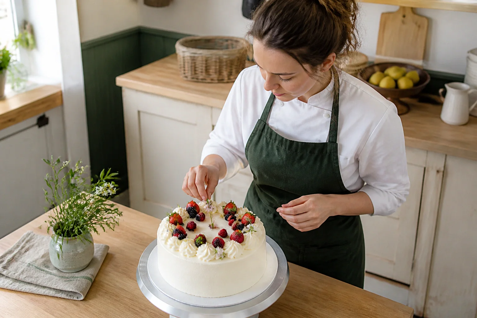 Gâteau de mariage préparé dans un atelier — illustration générée par IA