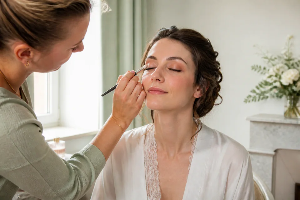 Préparation d’un maquillage de mariage — illustration générée par IA