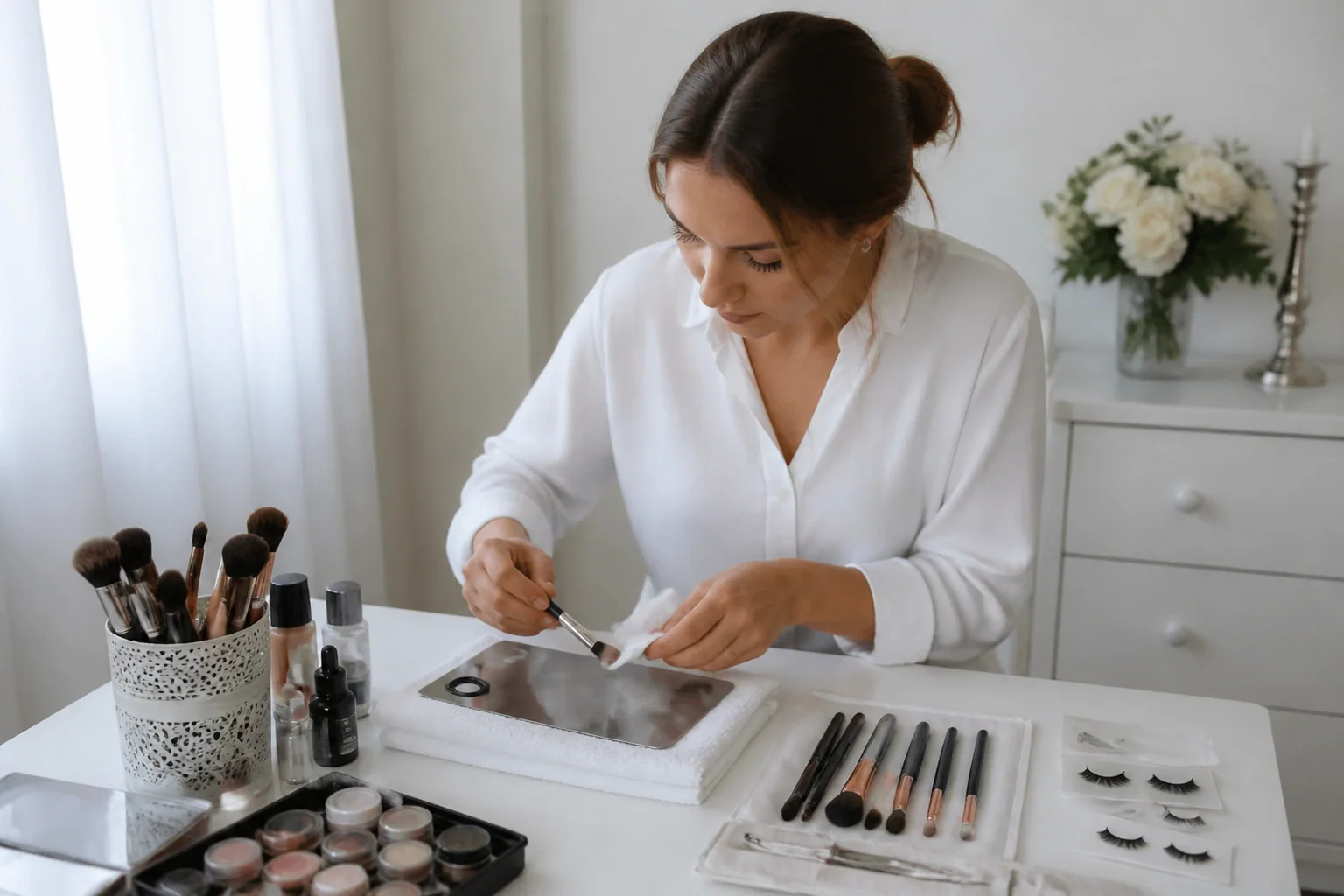 Préparation d’un maquillage de mariage — illustration générée par IA