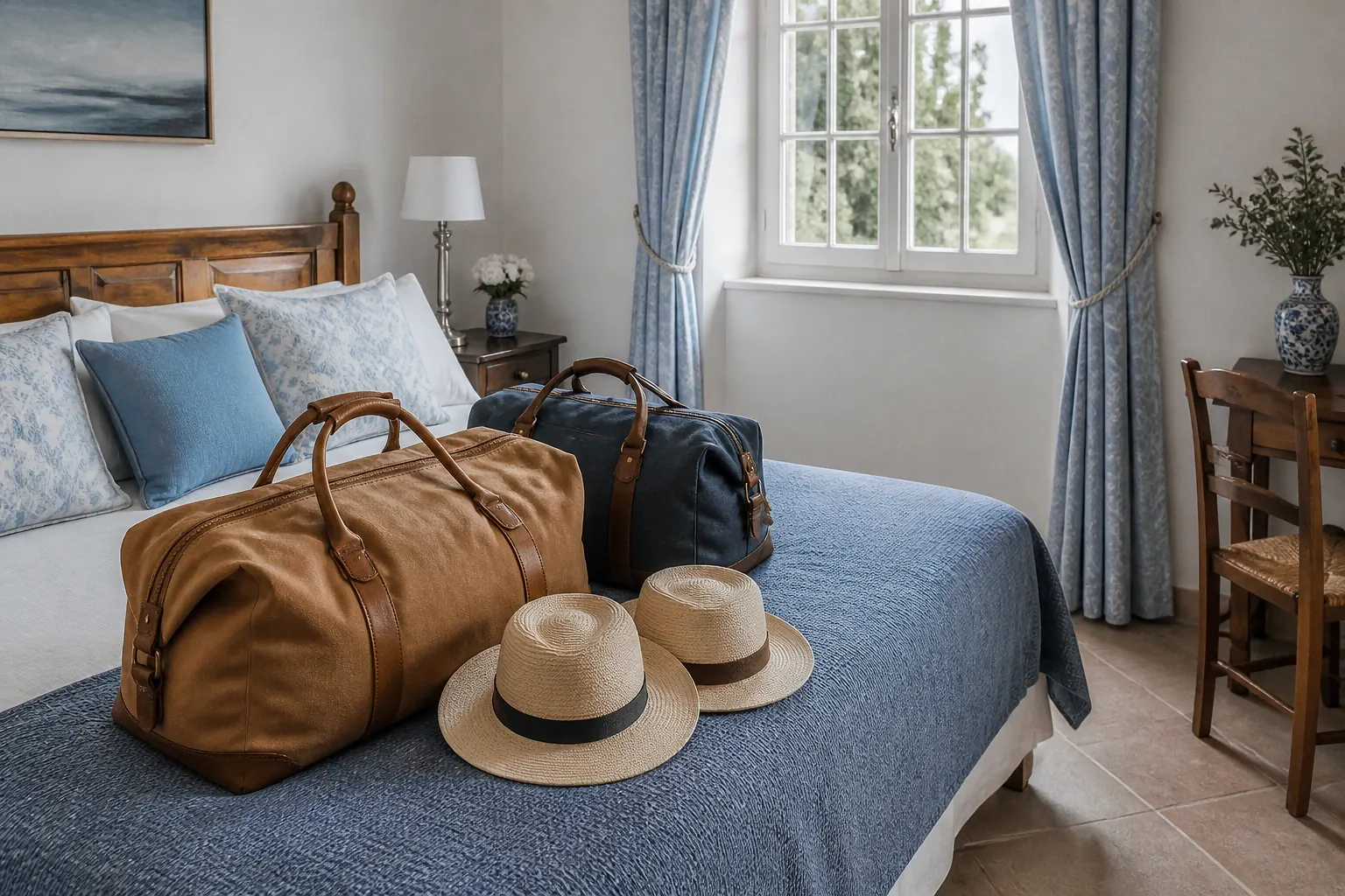 Bagages et hébergement pour un voyage de noces — illustration générée par IA