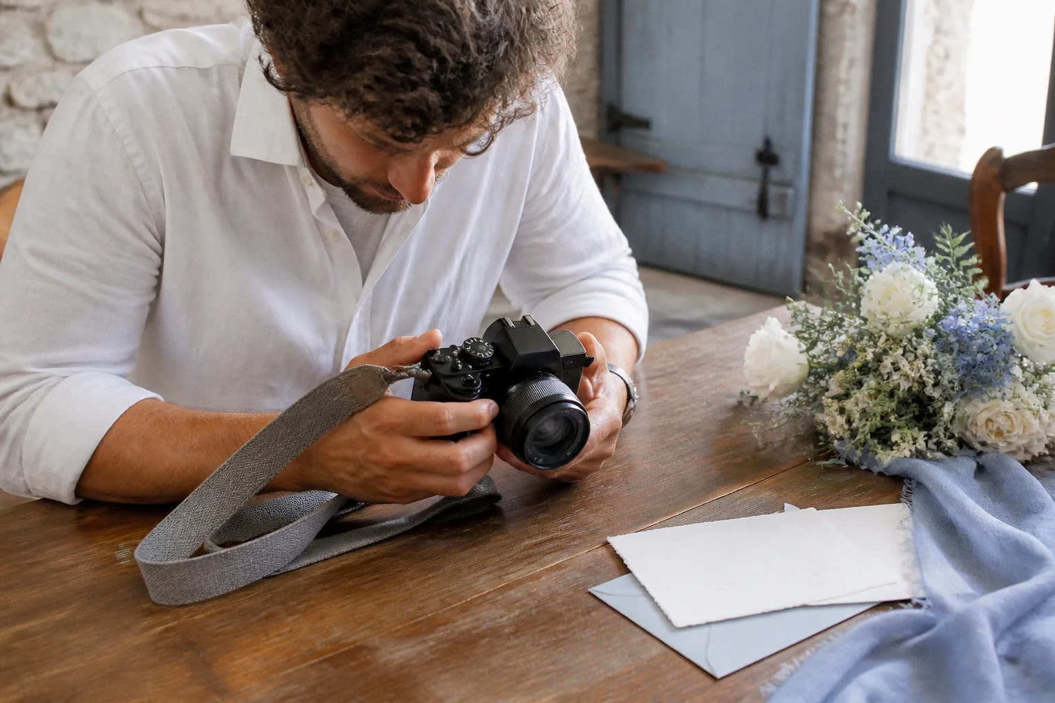 Appareil photo et accessoires de reportage de mariage — illustration générée par IA