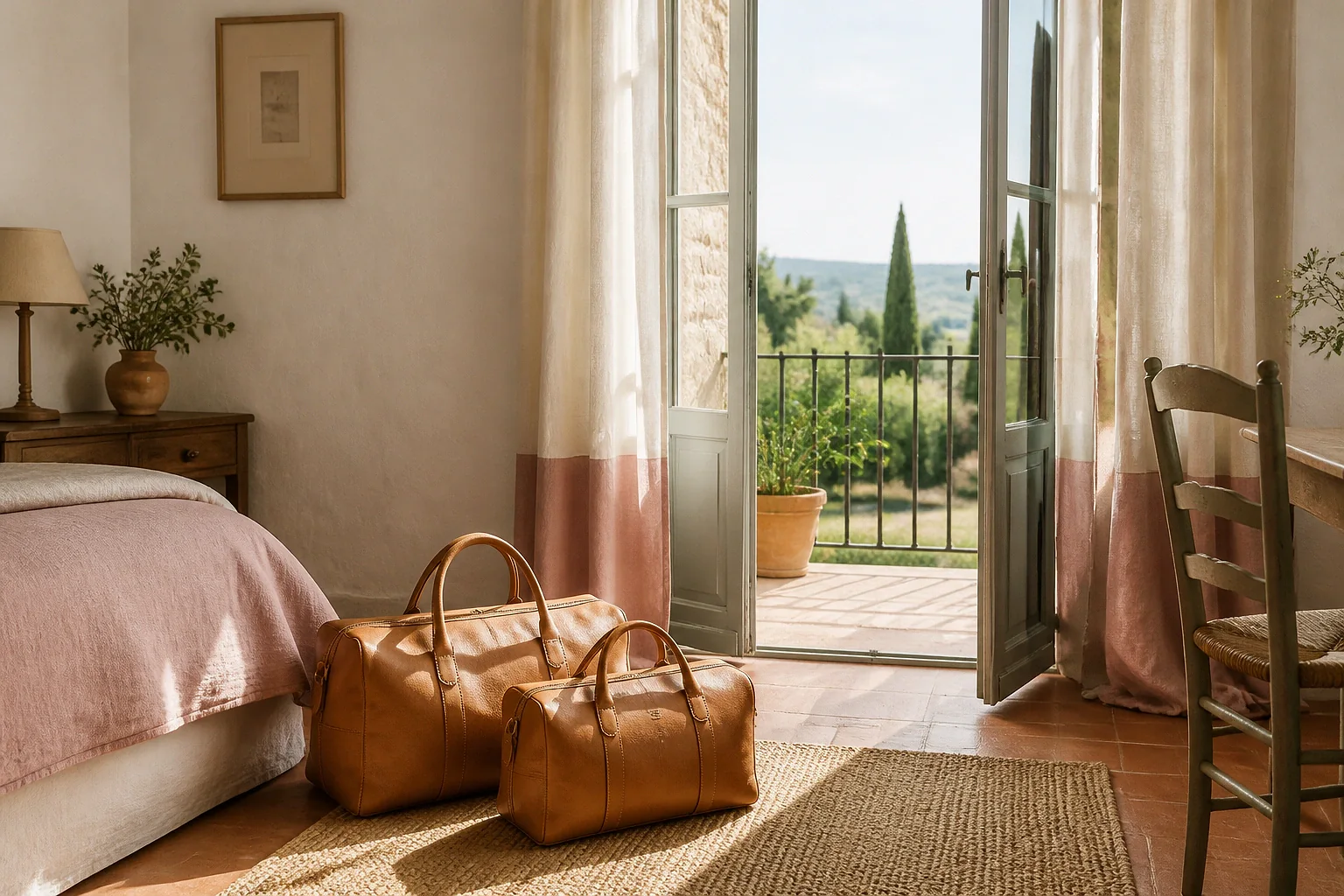 Bagages et hébergement pour un voyage de noces — illustration générée par IA