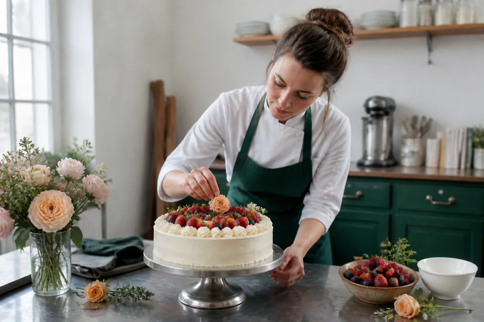 Gâteau de mariage préparé dans un atelier — illustration générée par IA