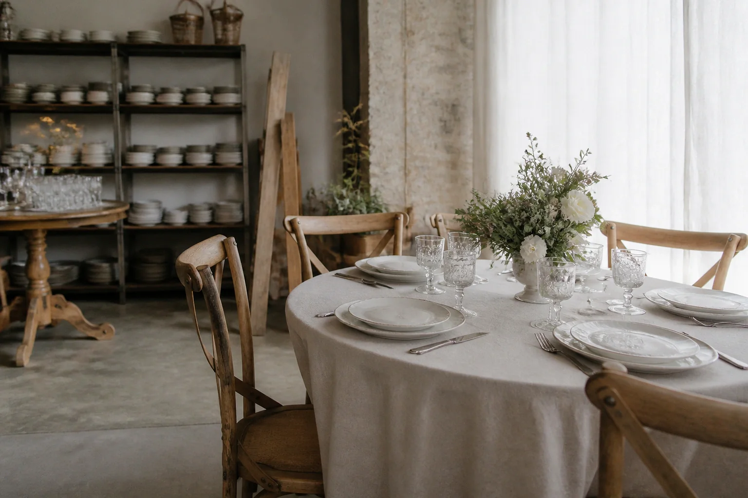 Mobilier et vaisselle pour une réception de mariage — illustration générée par IA