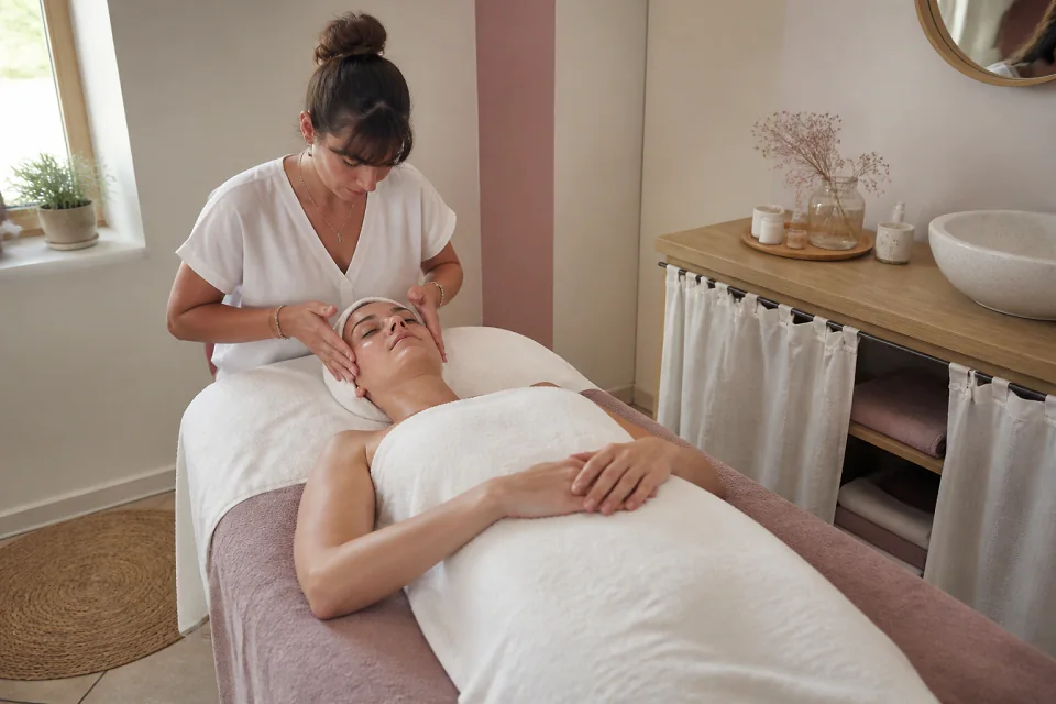 Préparation de soins esthétiques avant un mariage — illustration générée par IA
