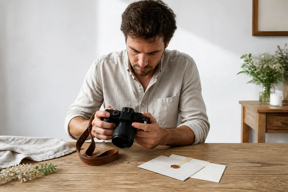 Appareil photo et accessoires de reportage de mariage — illustration générée par IA