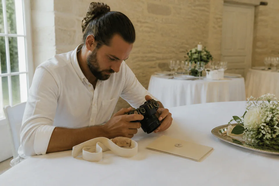Appareil photo et accessoires de reportage de mariage — illustration générée par IA