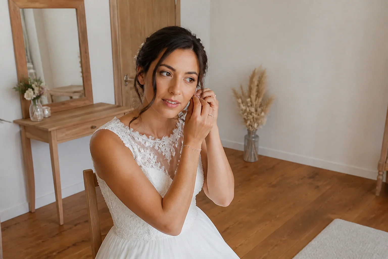 Préparation d’un maquillage de mariage — illustration générée par IA