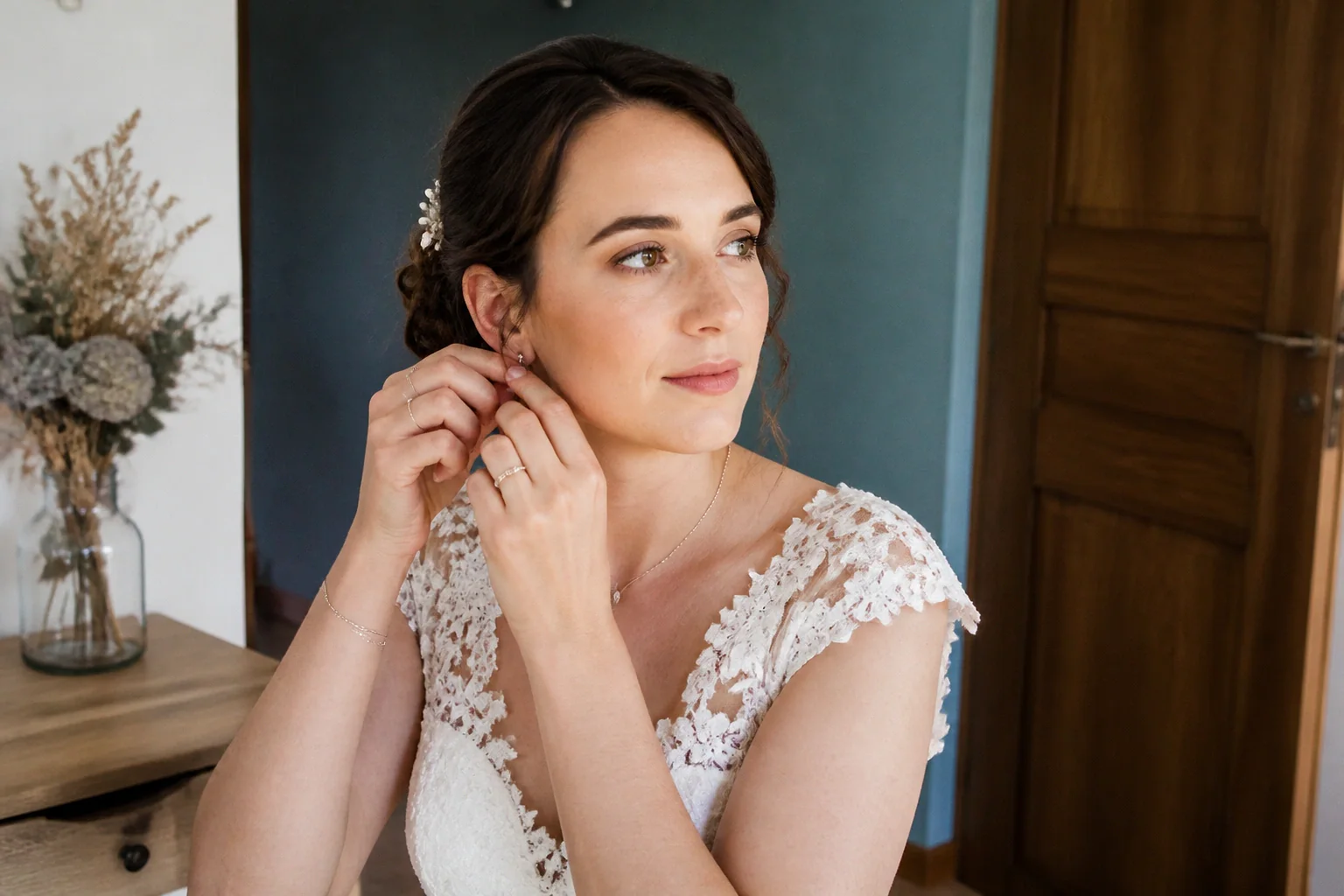 Préparation d’un maquillage de mariage — illustration générée par IA