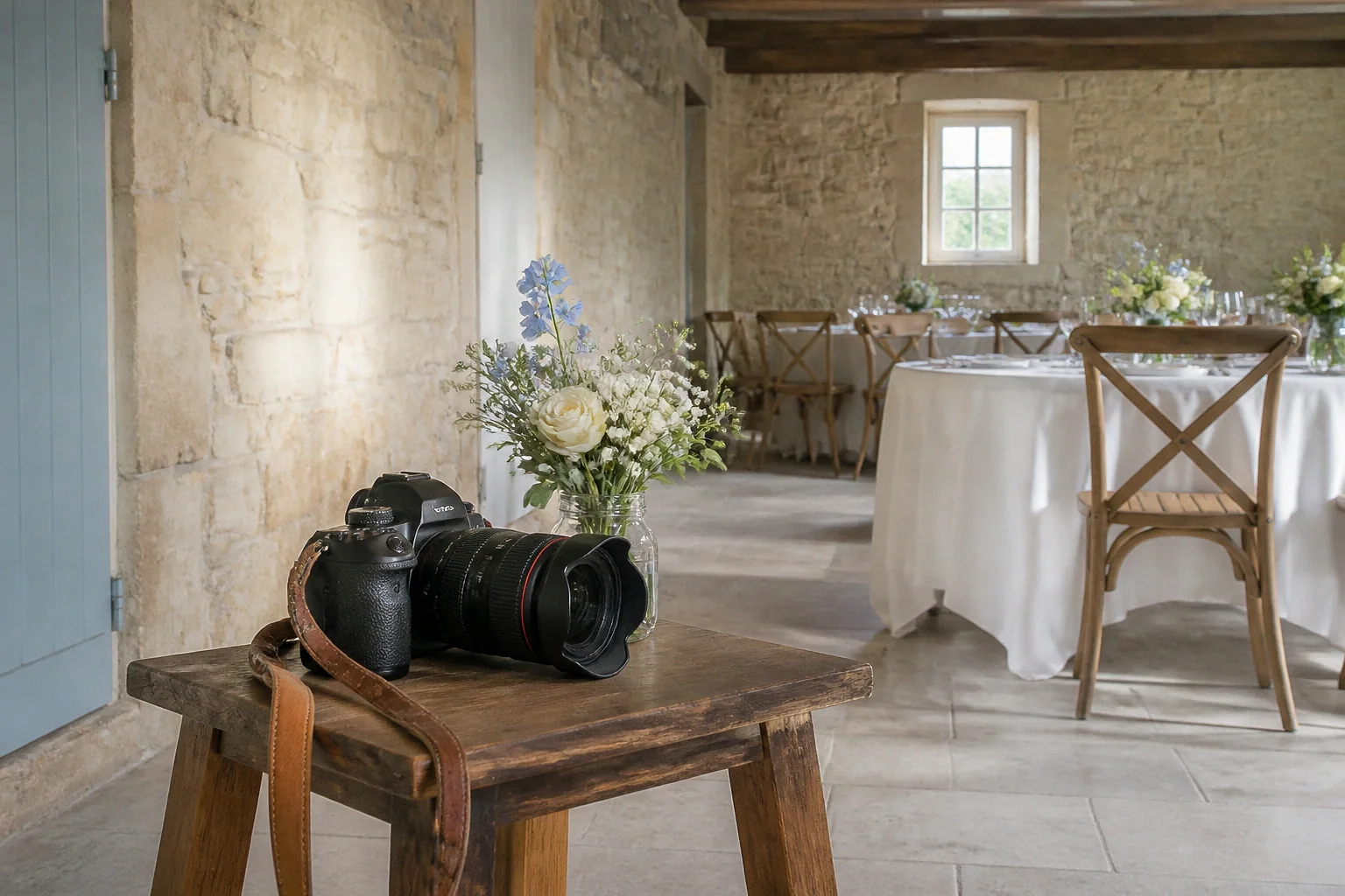 Appareil photo et accessoires de reportage de mariage — illustration générée par IA