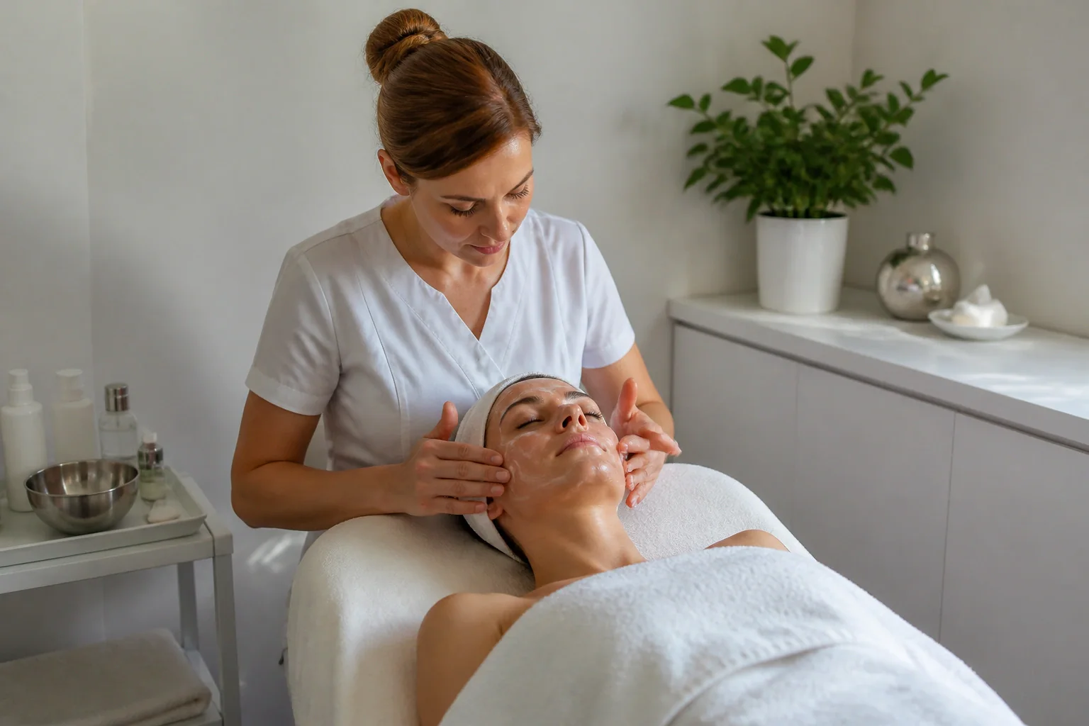 Préparation de soins esthétiques avant un mariage — illustration générée par IA