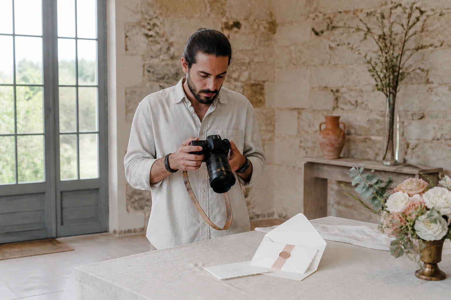 Appareil photo et accessoires de reportage de mariage — illustration générée par IA