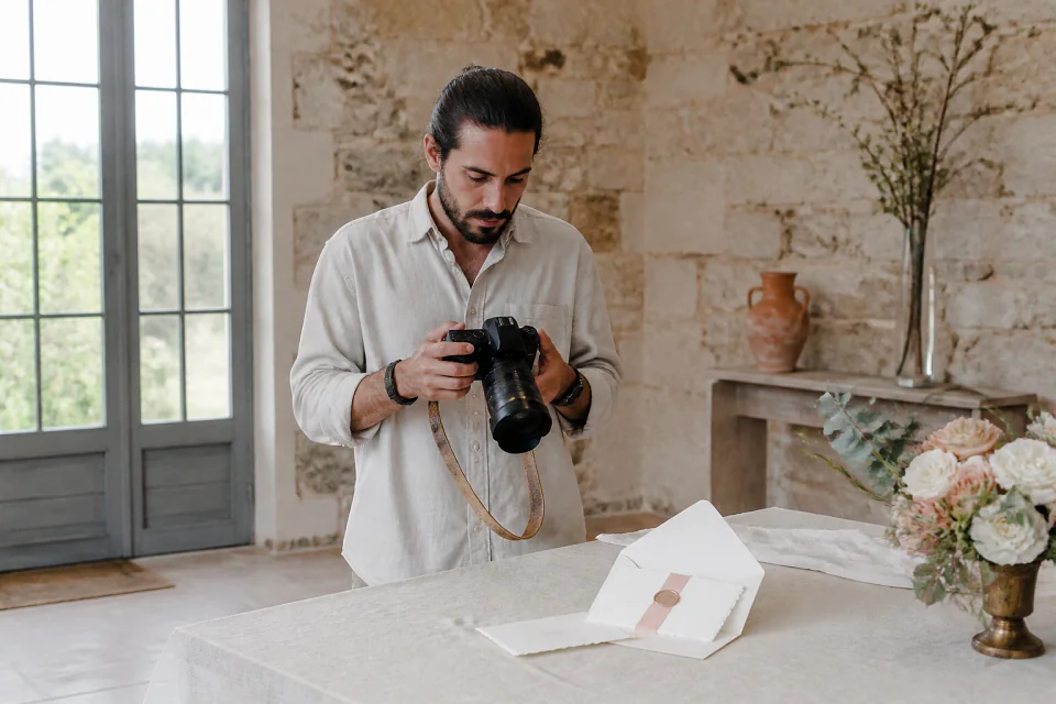 Appareil photo et accessoires de reportage de mariage — illustration générée par IA