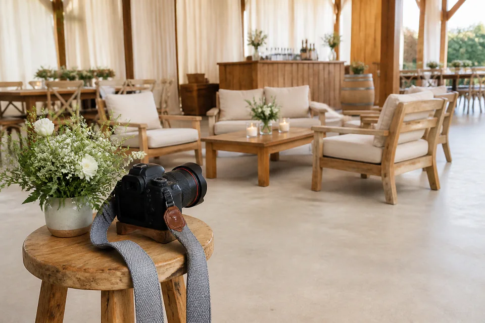Appareil photo et accessoires de reportage de mariage — illustration générée par IA