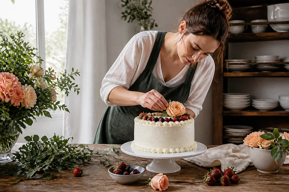 Gâteau de mariage préparé dans un atelier — illustration générée par IA