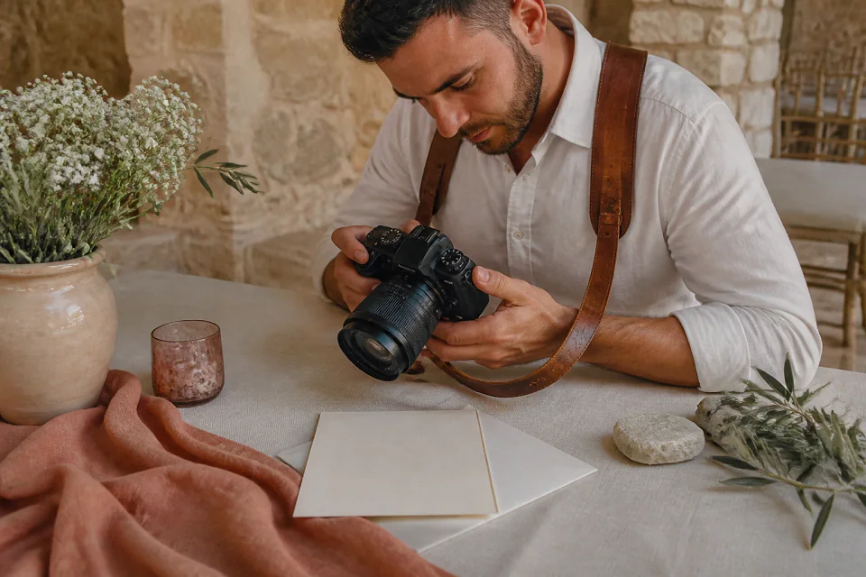 Appareil photo et accessoires de reportage de mariage — illustration générée par IA