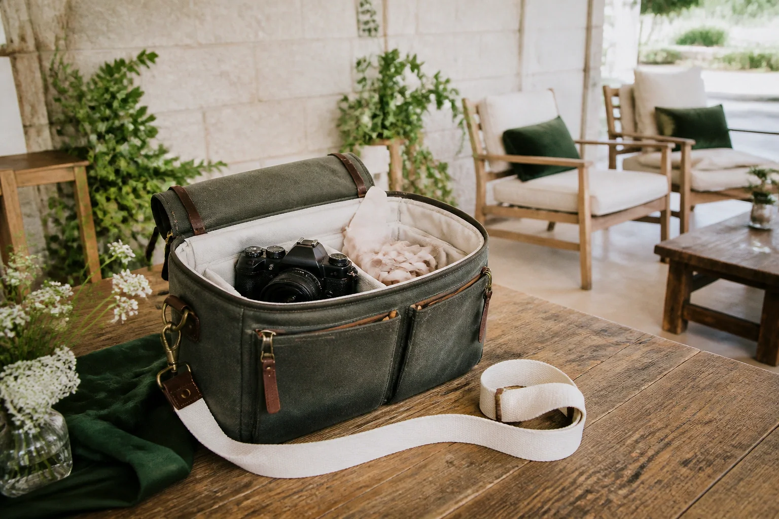 Appareil photo et accessoires de reportage de mariage — illustration générée par IA