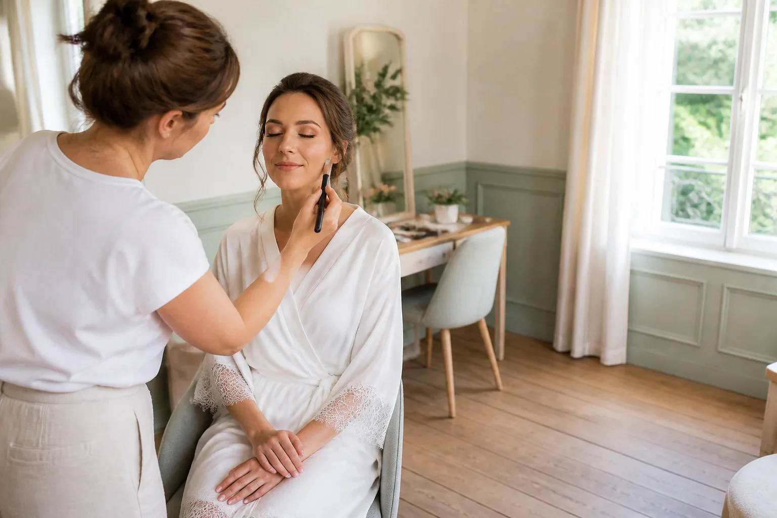 Préparation d’un maquillage de mariage — illustration générée par IA