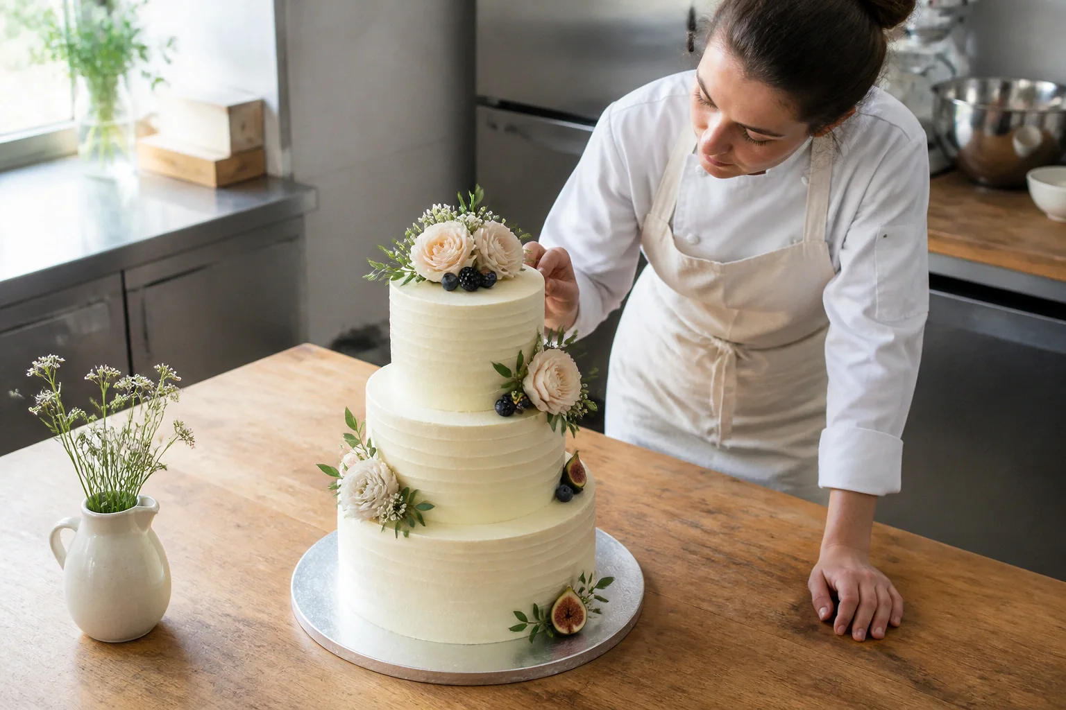 Gâteau de mariage préparé dans un atelier — illustration générée par IA