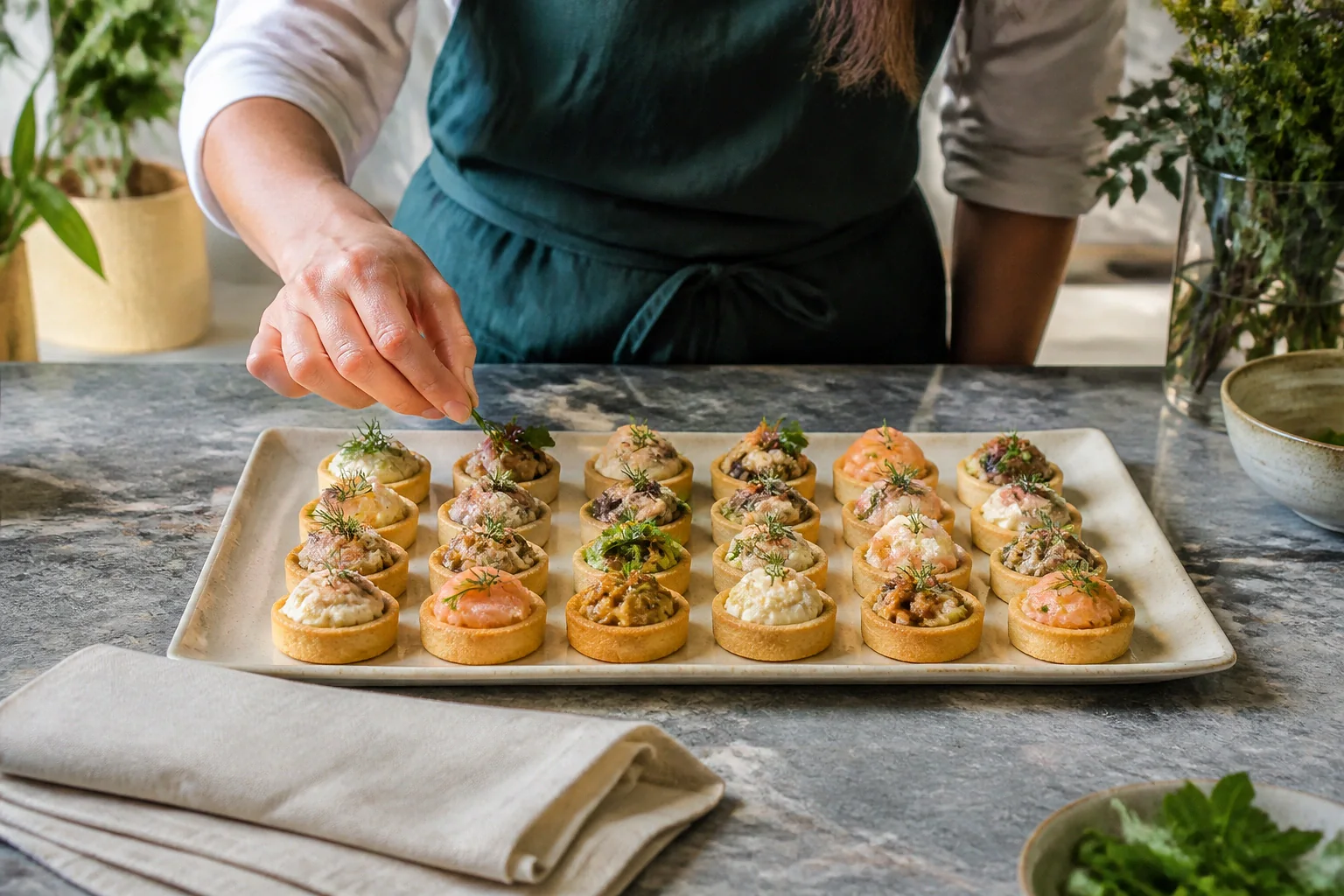 Préparations salées pour un cocktail de mariage — illustration générée par IA