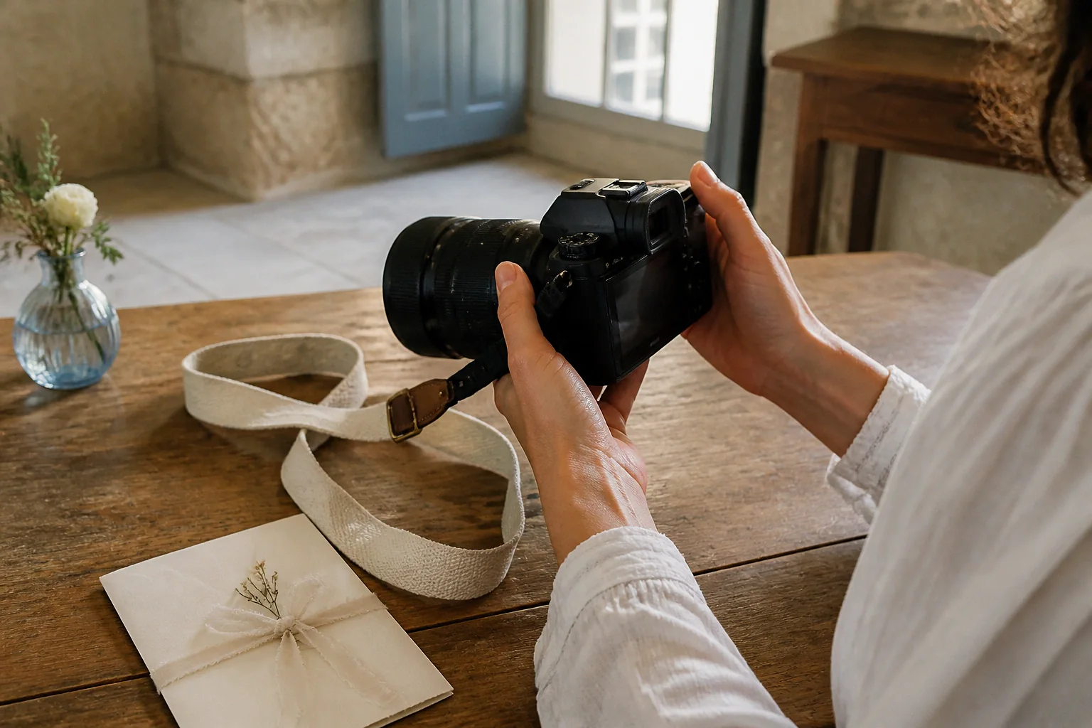 Appareil photo et accessoires de reportage de mariage — illustration générée par IA