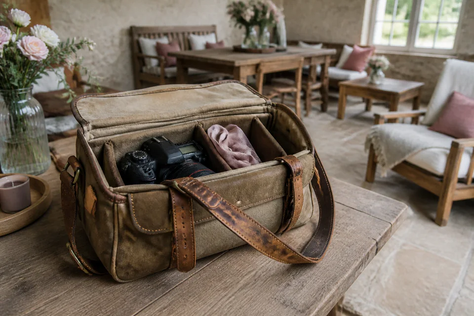 Appareil photo et accessoires de reportage de mariage — illustration générée par IA