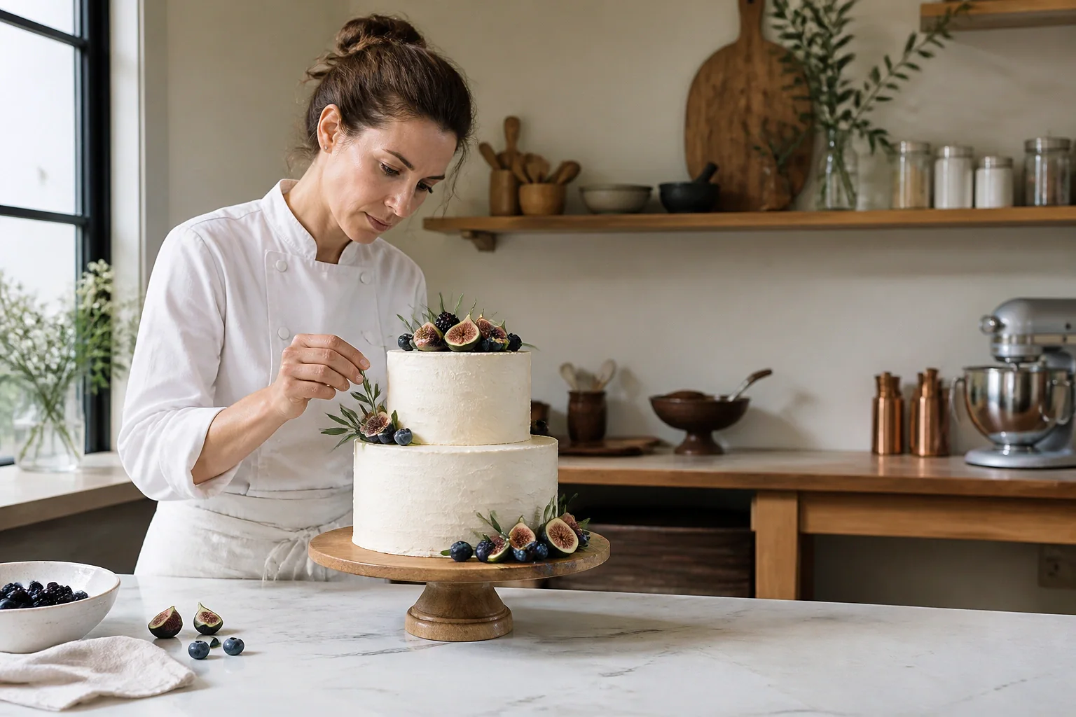 Gâteau de mariage préparé dans un atelier — illustration générée par IA