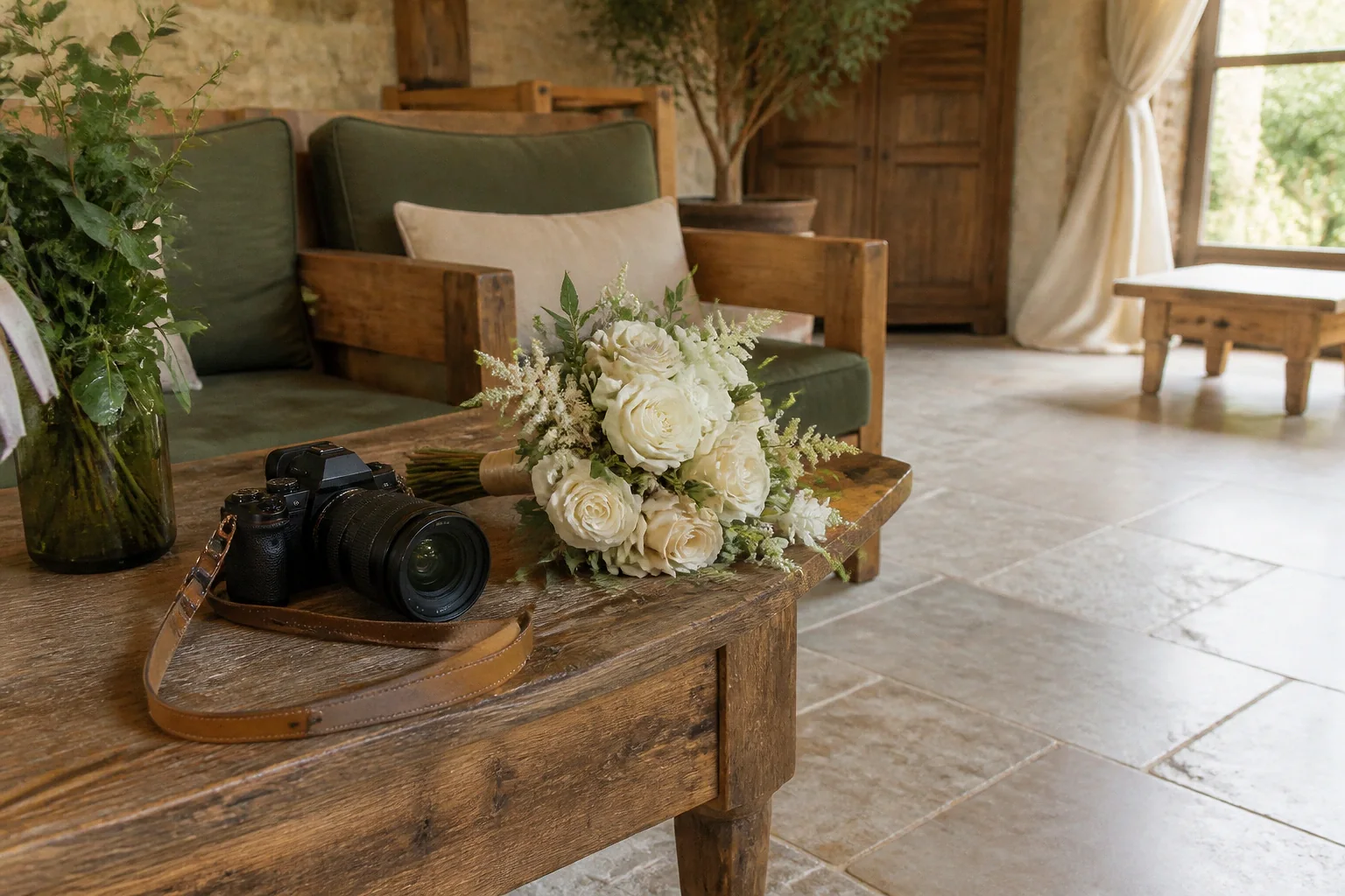 Appareil photo et accessoires de reportage de mariage — illustration générée par IA