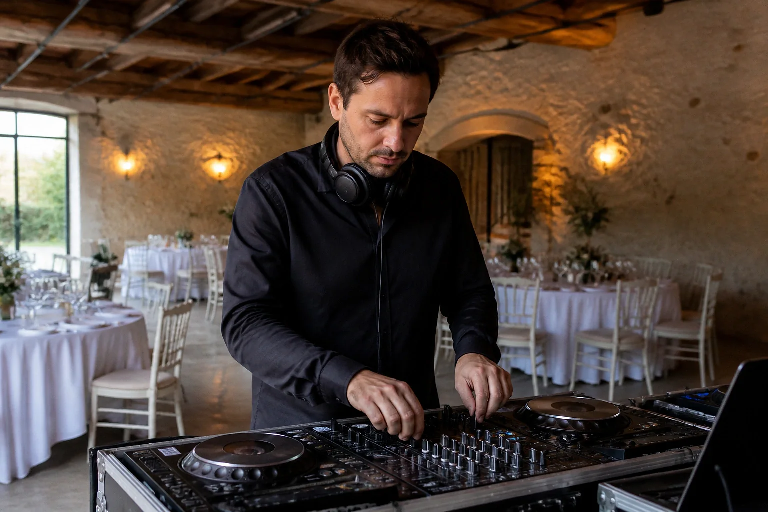 Préparation musicale d’une soirée de mariage — illustration générée par IA