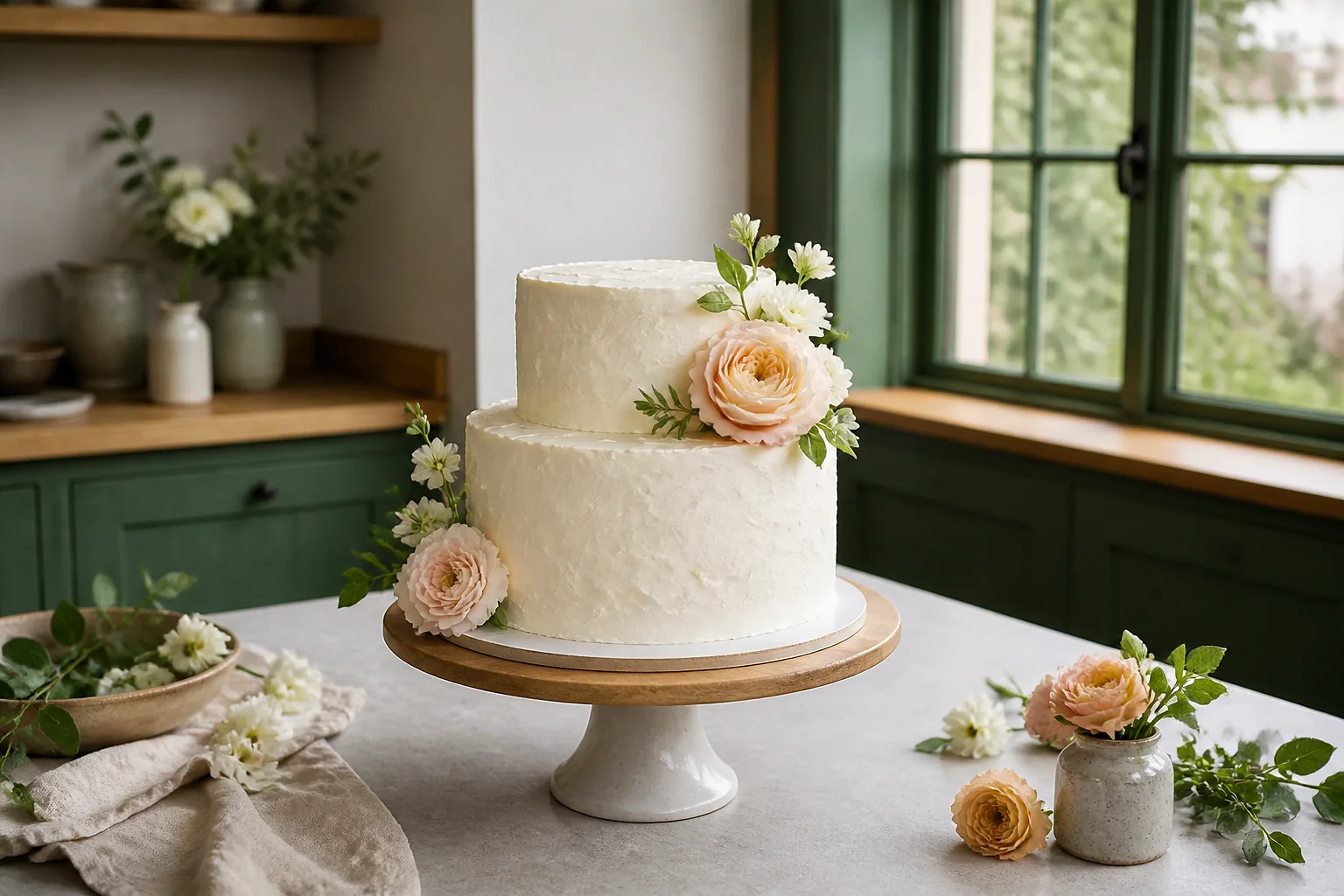 Gâteau de mariage préparé dans un atelier — illustration générée par IA