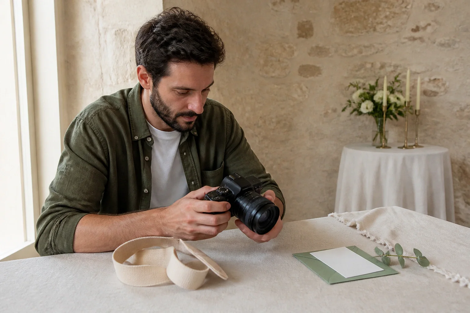 Appareil photo et accessoires de reportage de mariage — illustration générée par IA