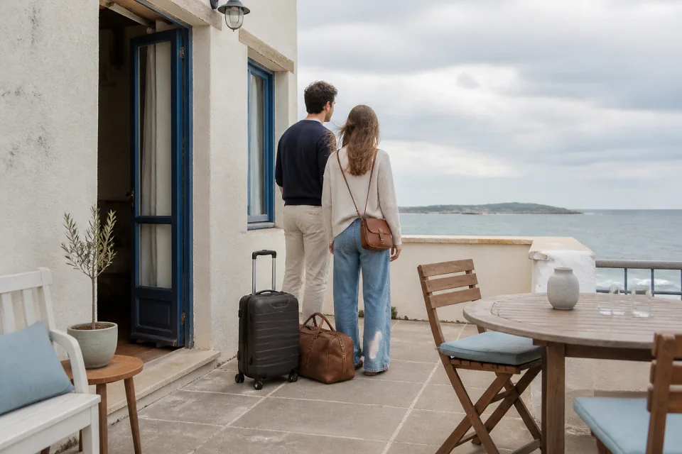 Bagages et hébergement pour un voyage de noces — illustration générée par IA