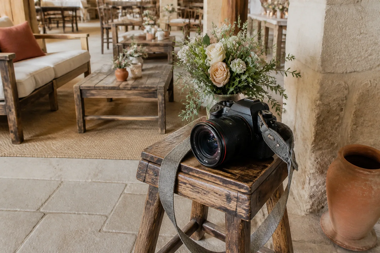 Appareil photo et accessoires de reportage de mariage — illustration générée par IA