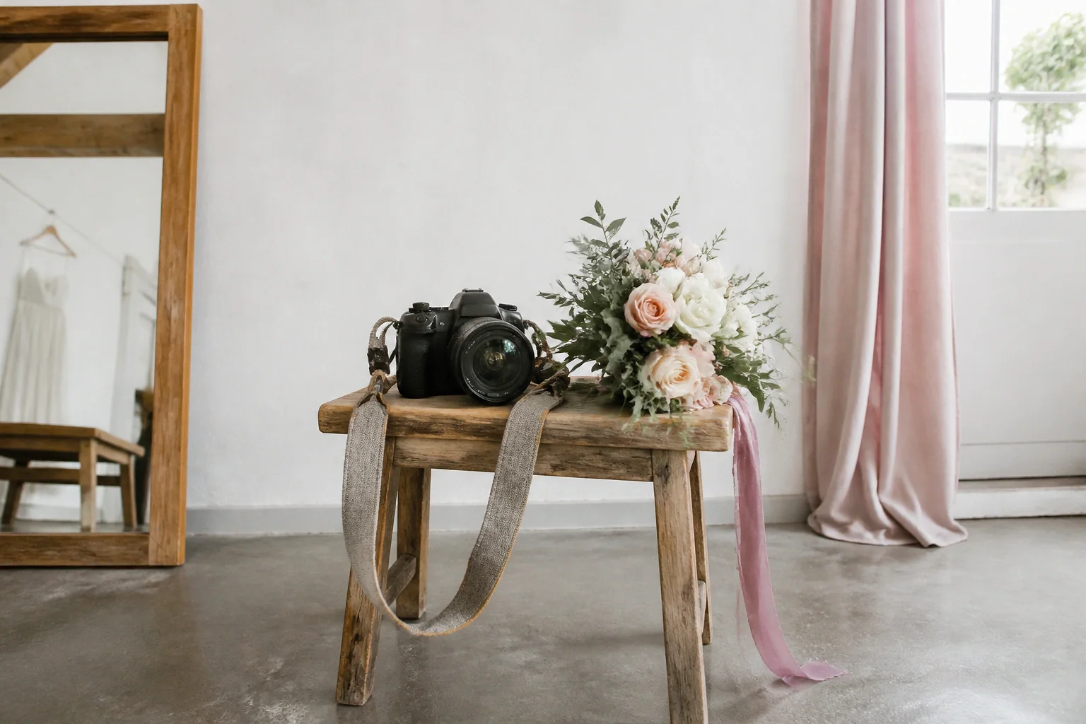 Appareil photo et accessoires de reportage de mariage — illustration générée par IA