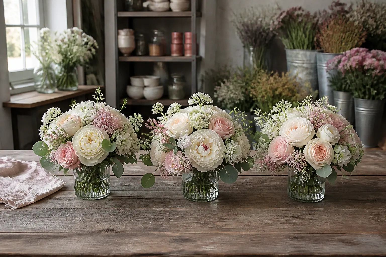 Préparation florale pour un mariage — illustration générée par IA