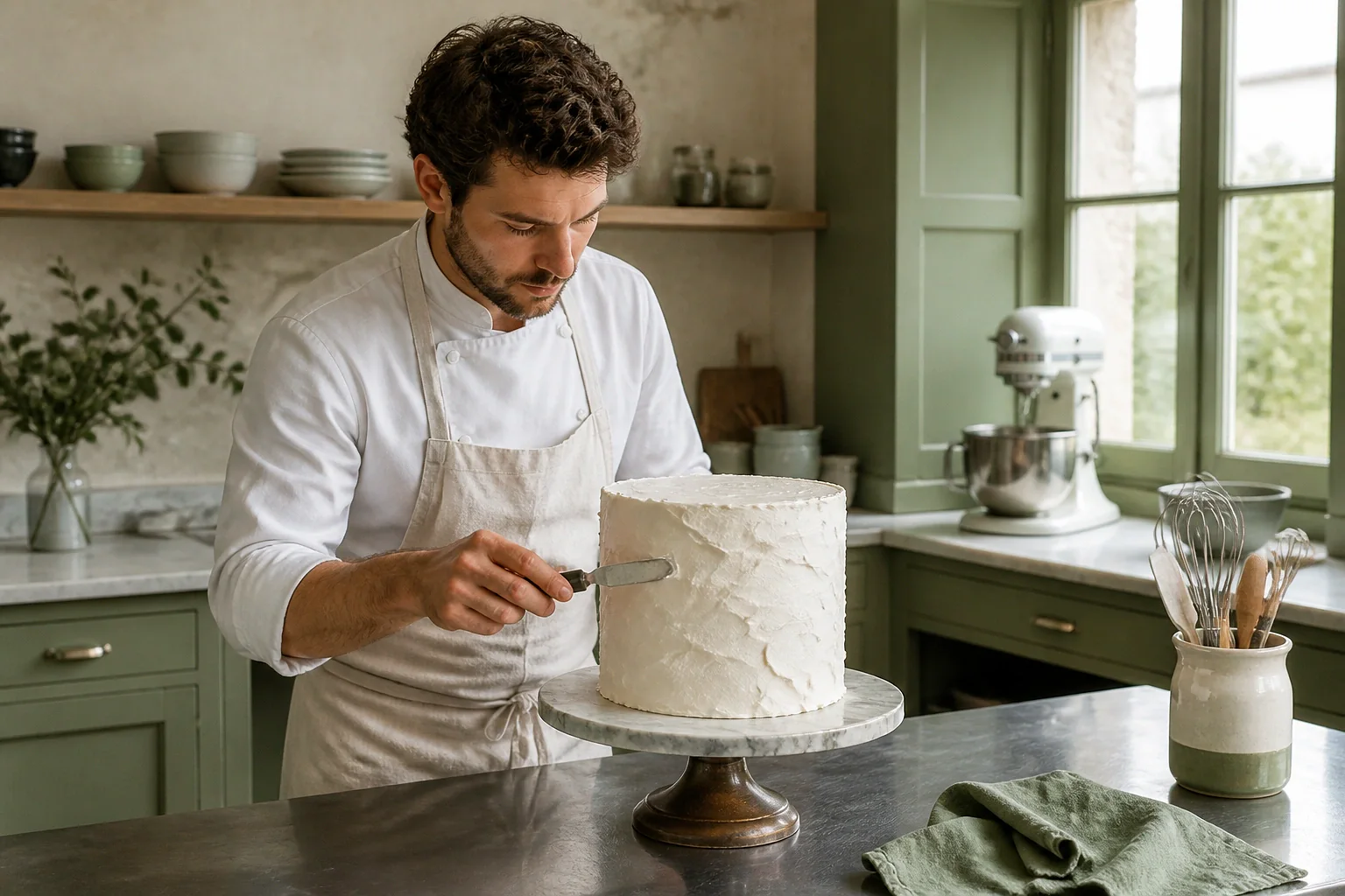 Gâteau de mariage préparé dans un atelier — illustration générée par IA