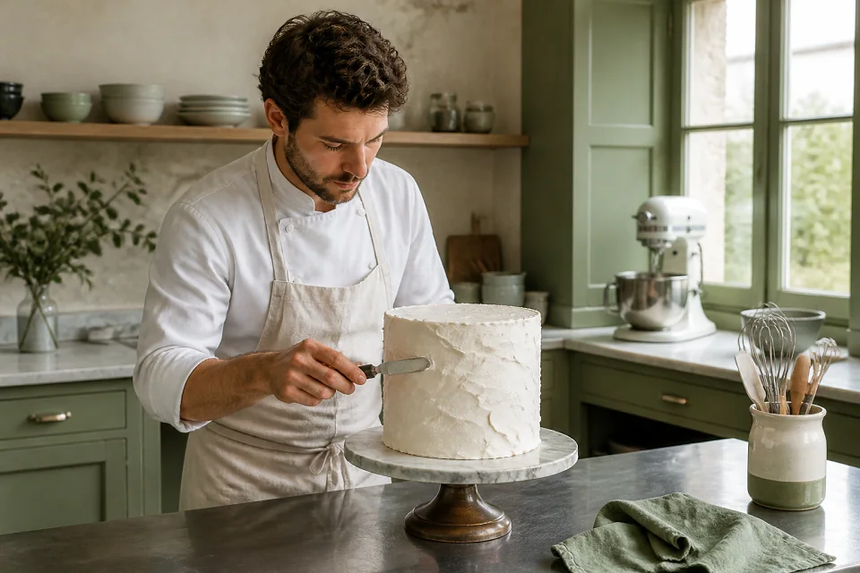 Gâteau de mariage préparé dans un atelier — illustration générée par IA